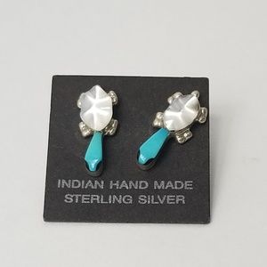 Indian Handmade Silver Turtle Inlay Earrings